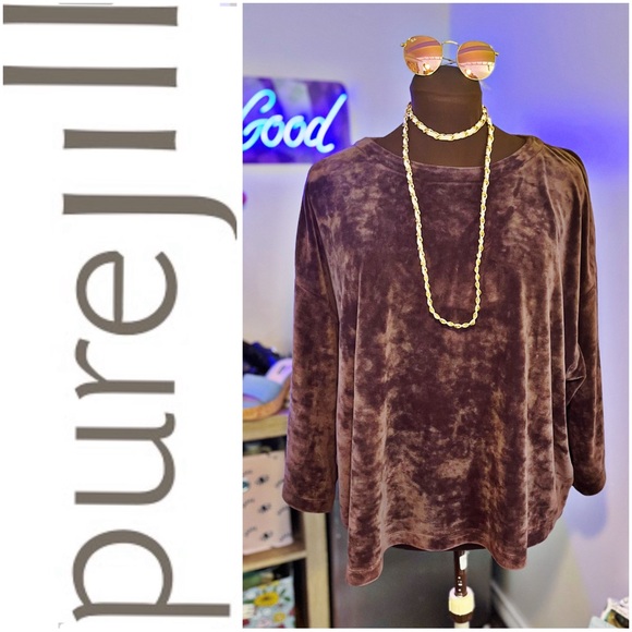 Pure Jill Oversized Deep Purple Drop Sleeve Velour Top - Picture 1 of 5